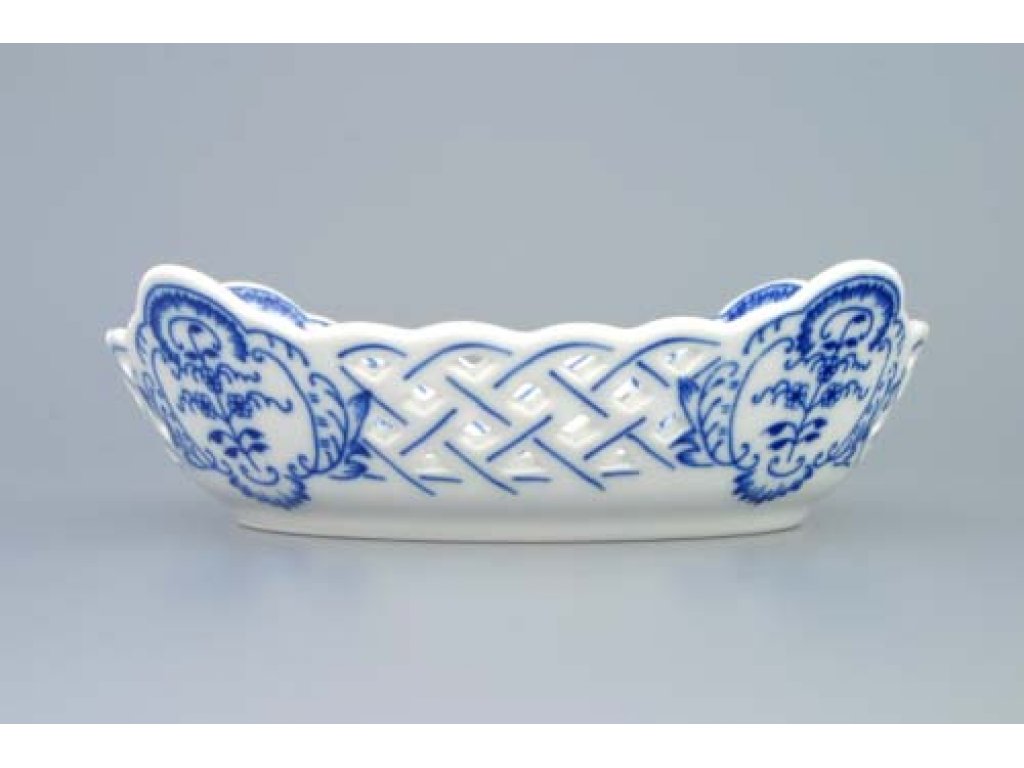 Cibulák Mísa čtyřhranná prolamovaná 17 cm originální cibulákový porcelán Dubí, cibulový vzor,