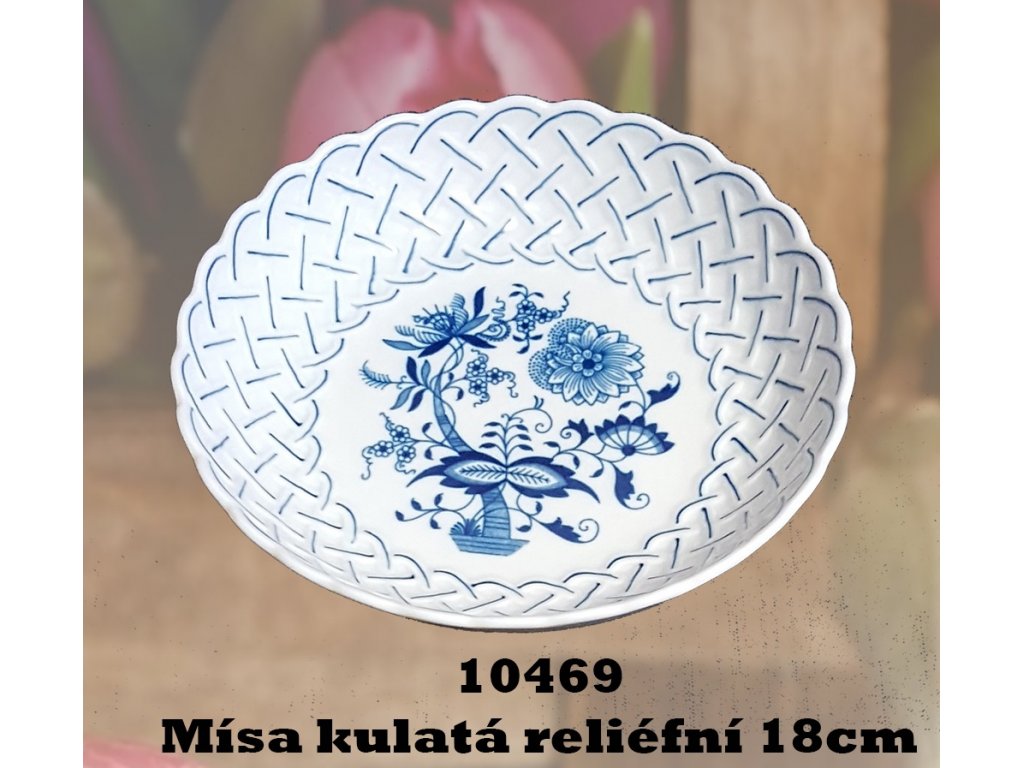 Cibulák Mísa kulatá reliefní 18 cm originální cibulákový porcelán Dubí, cibulový vzor,