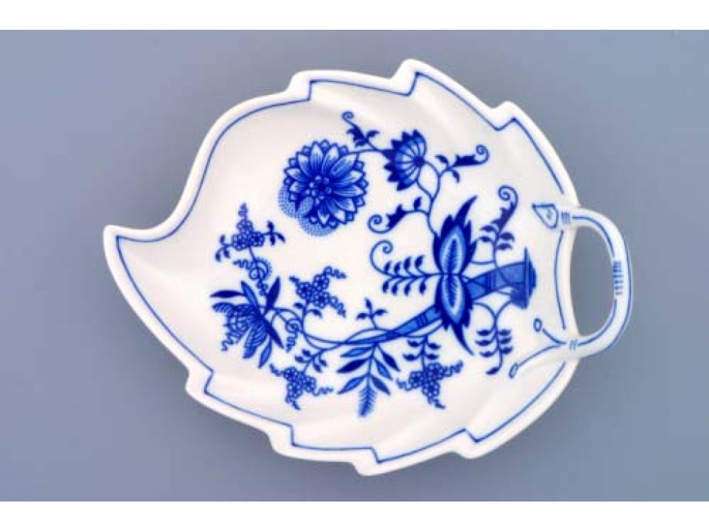Cibulák mísa list 19 cm originální cibulákový porcelán Dubí, cibulový vzor, 2.jakost