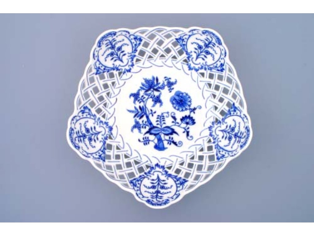 Cibulák mísa pětihranná prolamovaná 28 cm originální cibulákový porcelán Dubí, cibulový vzor,