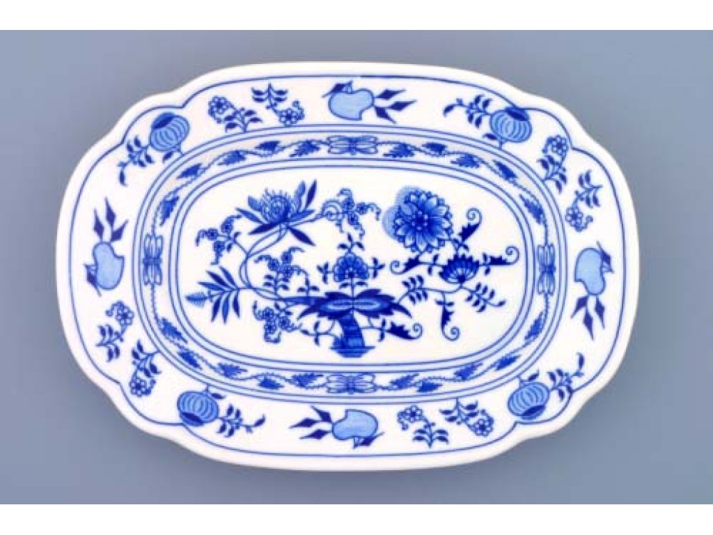 Zwiebelmuster Flat Square Dish 24cm, Original Bohemia Porcelain from Dubi