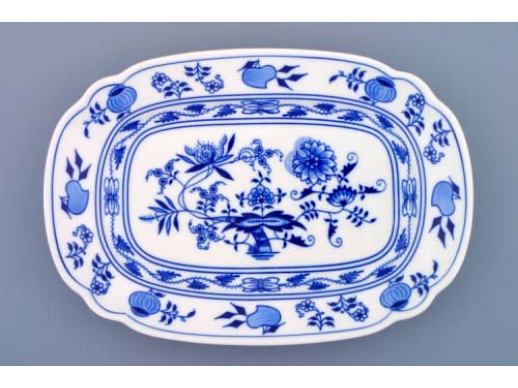 Zwiebelmuster Flat Square Dish 28cm, Original Bohemia Porcelain from Dubi