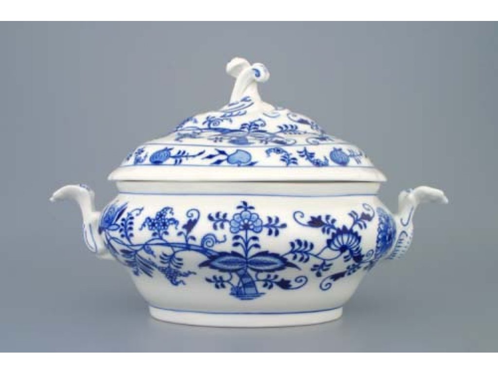 Zwiebelmuster Suppenterrine oval/Deckel ohne Ausschnitt 1,50L Original Bohemia Porzellan aus Dubi
