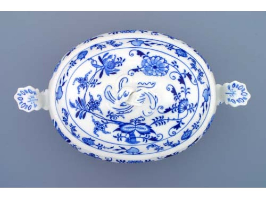 Cibulák mísa zeleninová oválná s víkem bez výřezu 1,50 l originální cibulákový porcelán Dubí, cibulový vzor