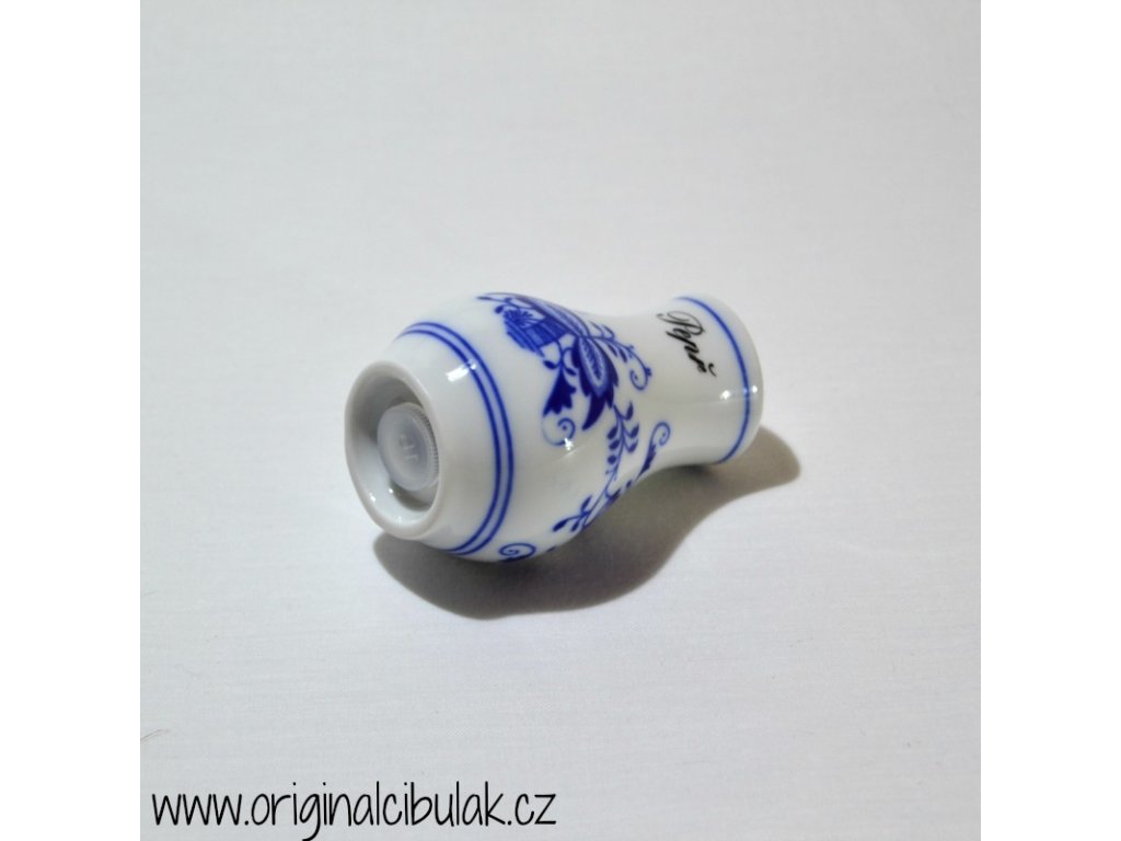 Cibulák korenička sypacia s nápisom Pepř 7 cm cibulový porcelán, originálny cibulák Dubí