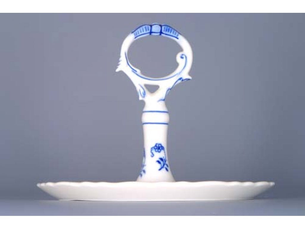 Cibulák Podnos kulatý s porcelánovým klíčem 21 cm originální cibulákový porcelán Dubí, cibulový vzor,