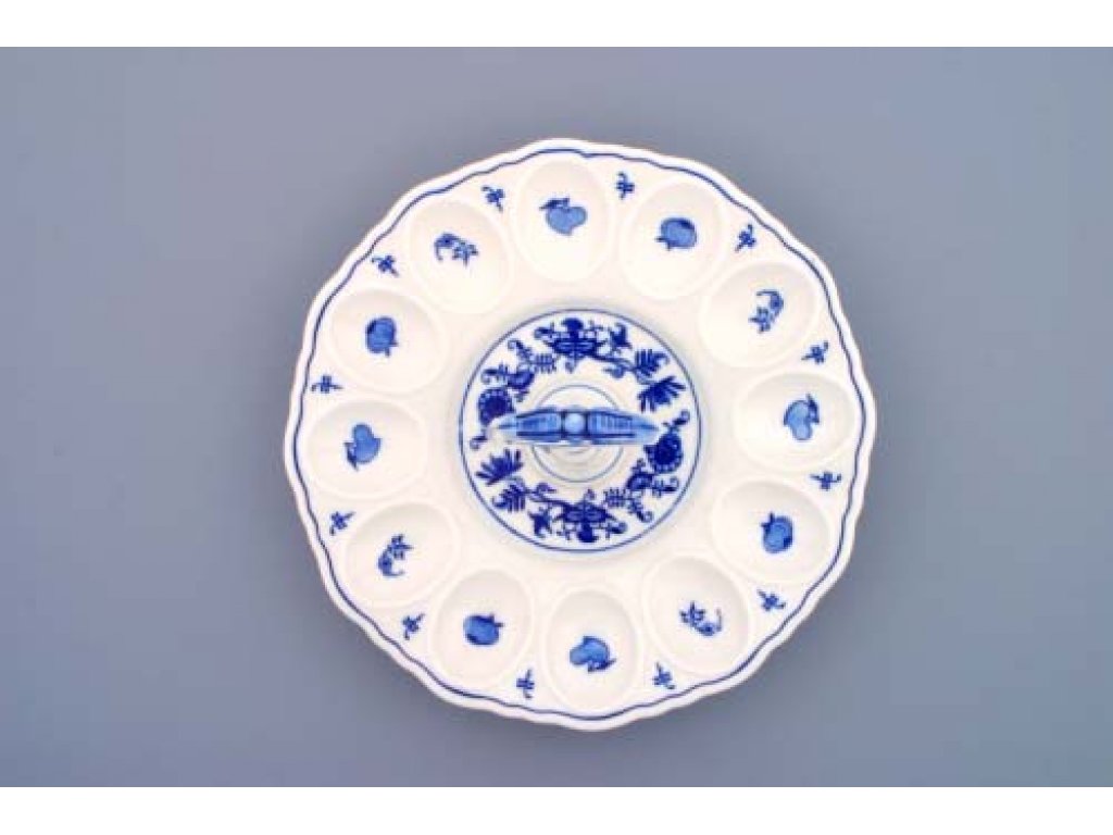 Cibulák podnos párty na vejce s porcelánovým klíčem 24,5 cm originální cibulákový porcelán Dubí, cibulový vzor