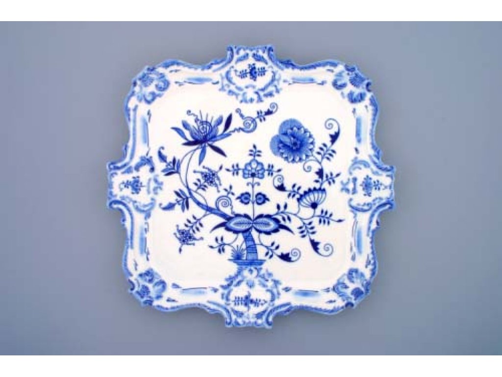 Cibulák podnos reliéfní 35 cm originální cibulákový porcelán Dubí, cibulový vzor,