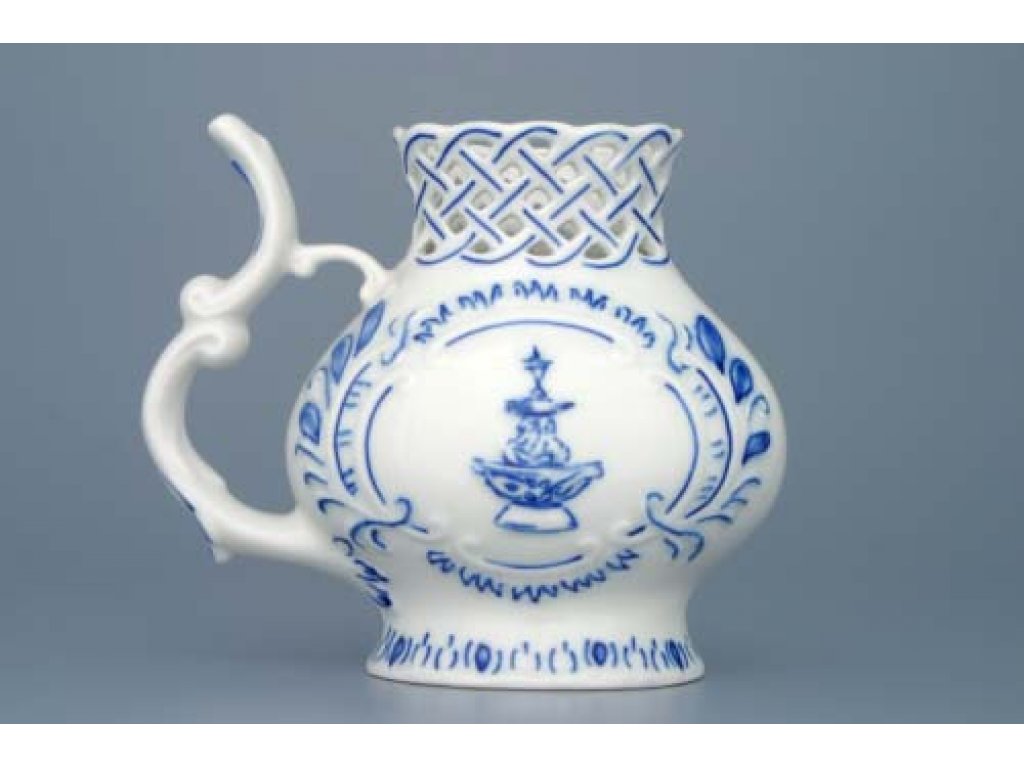 Cibulák pohárek lázeňský prolamovaný Teplice 12 cm originální cibulákový porcelán Dubí, cibulový vzor,