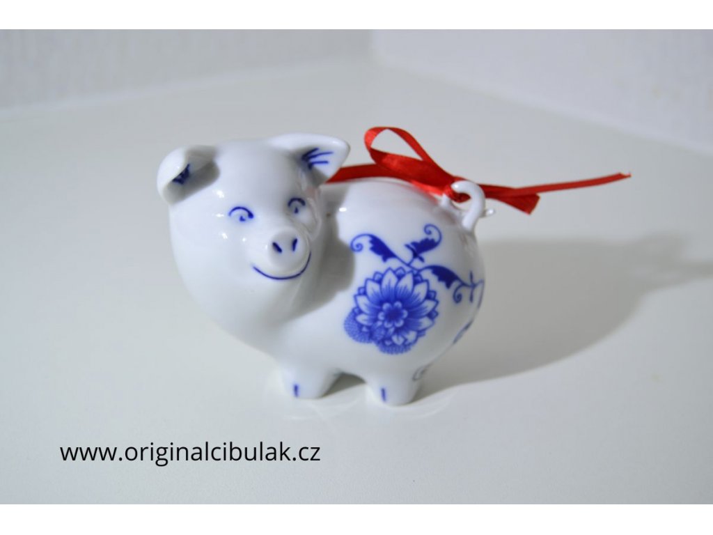 Zwiebelmuster Piglet with Bow, Original Bohemia Porcelain from Dubi
