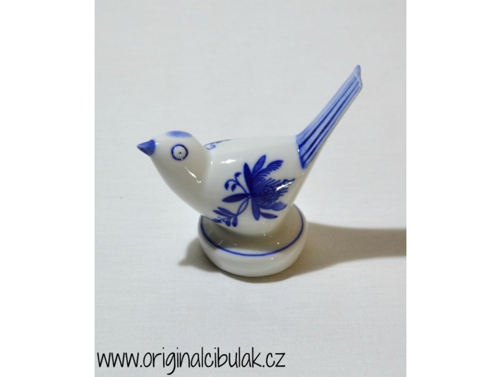 Cibulák Ptáček II, 9 cm originální cibulákový porcelán Dubí, cibulový vzor,