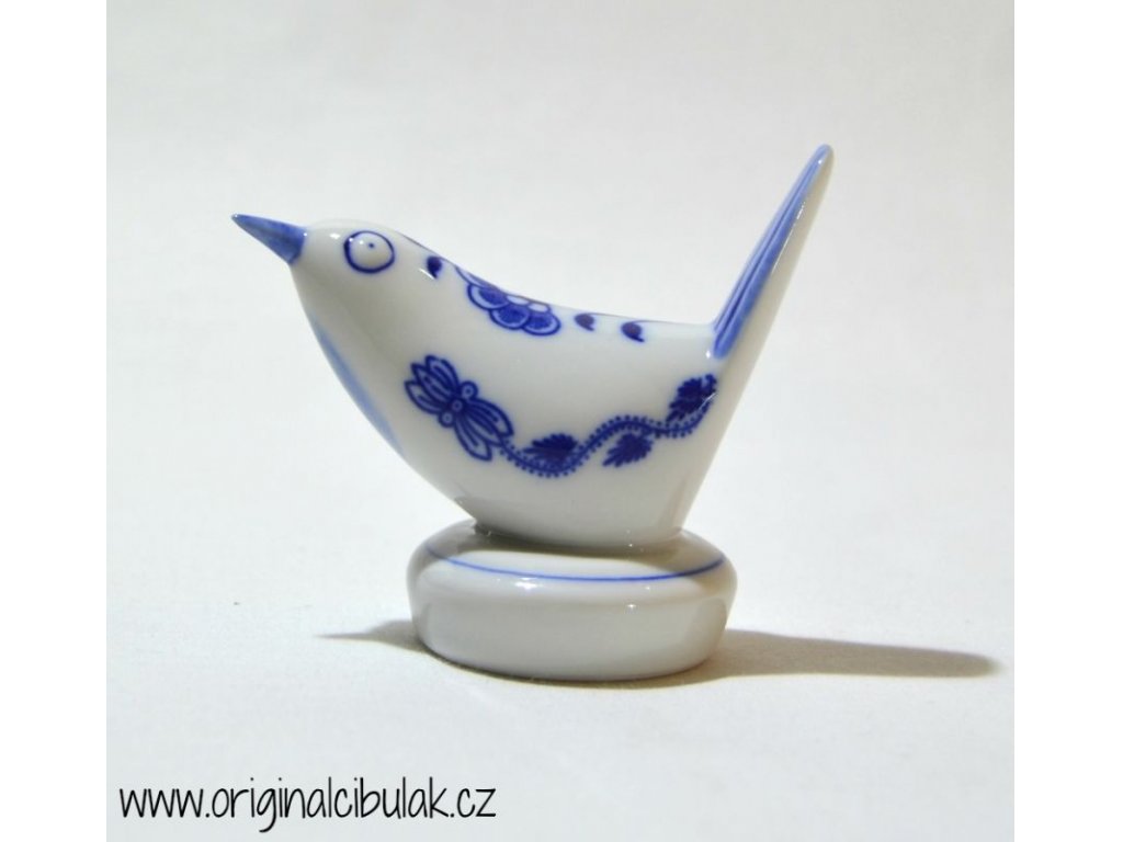 Cibulák Ptáček III malý 8 cm originální cibulákový porcelán Dubí, cibulový vzor,