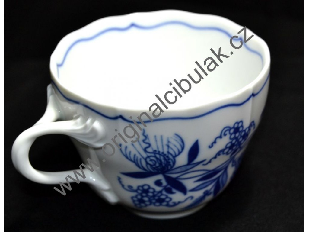 Cibulák šálek vysoký B, 0,20 l, originální cibulákový porcelán Dubí, cibulový vzor,