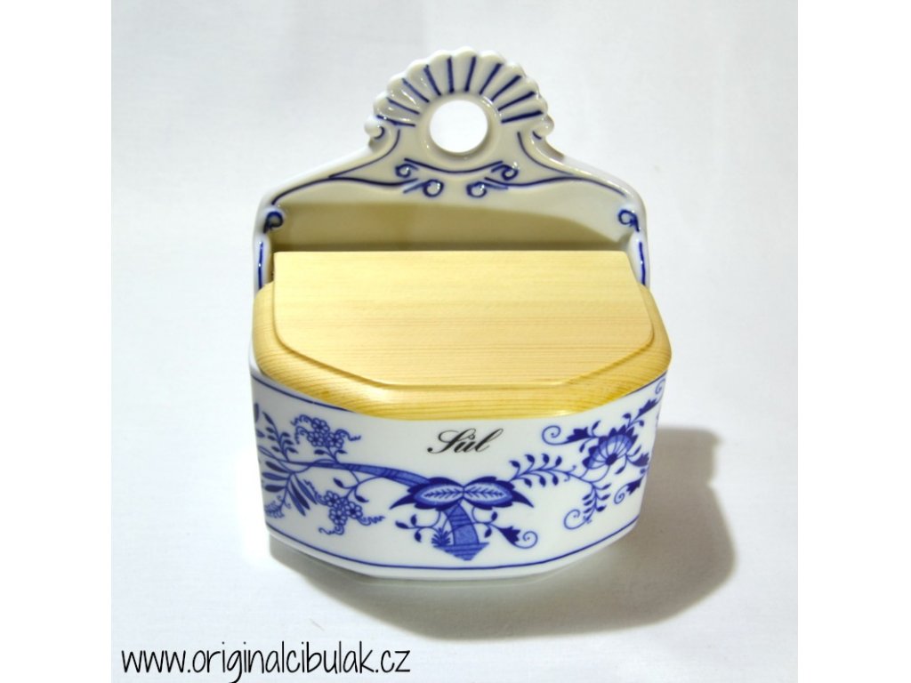 Onion jug with wooden lid without inscription 0,70 l original onion jug porcelain Dubí onion pattern