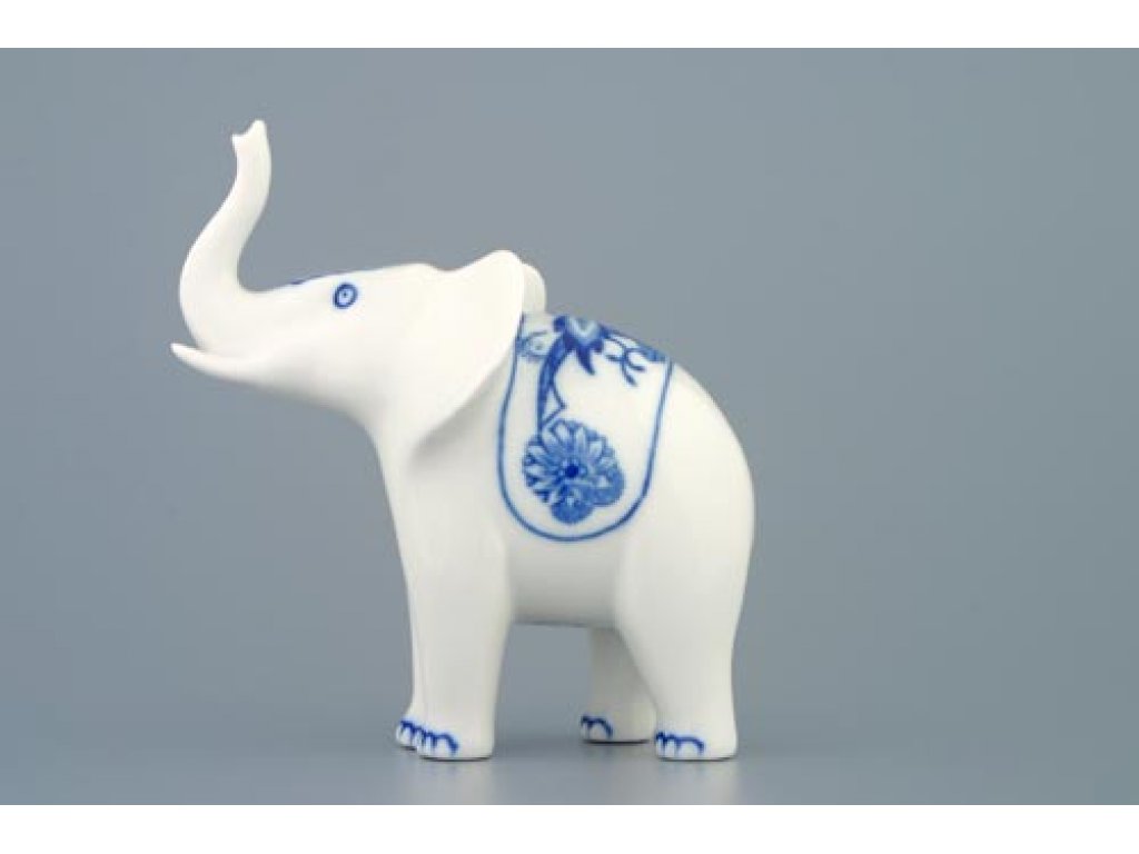 Cibulák slon I jednoduchá dekorace  12 cm originální cibulákový porcelán Dubí, cibulový vzor,