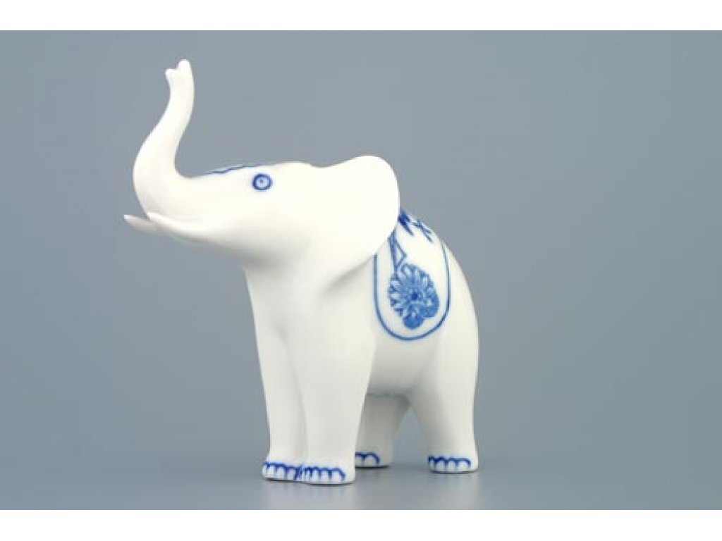 Cibulák slon I jednoduchá dekorace  12 cm originální cibulákový porcelán Dubí, cibulový vzor,