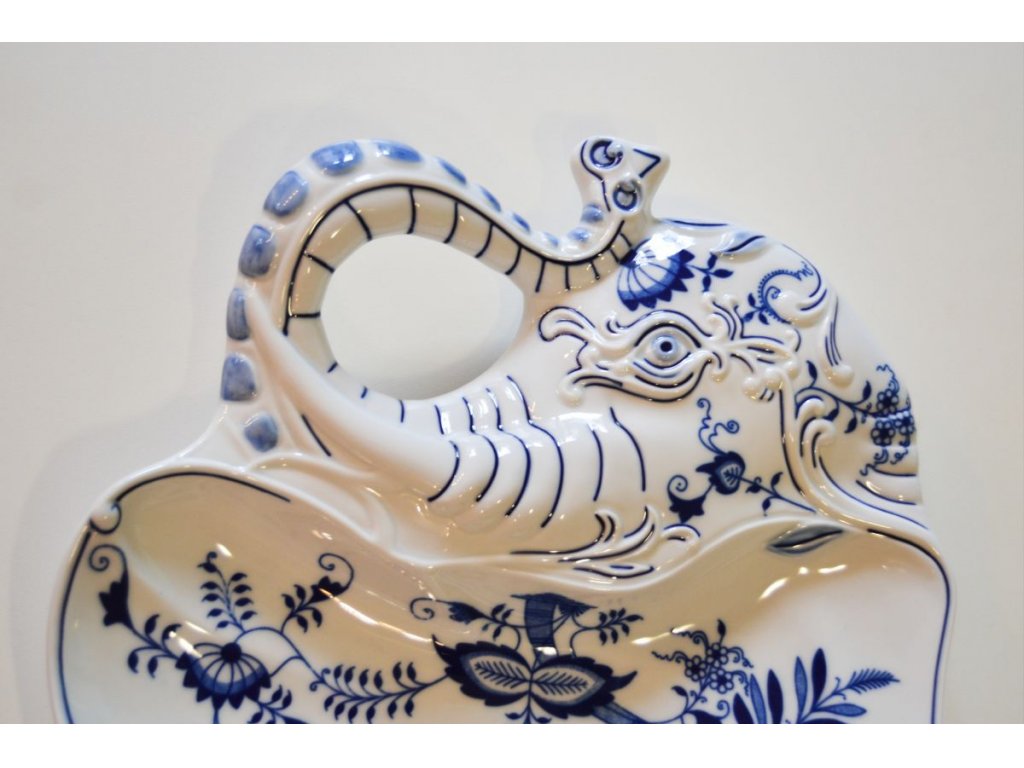 Cibulák slon ucho na zeď  31 cm originální cibulákový porcelán Dubí, cibulový vzor