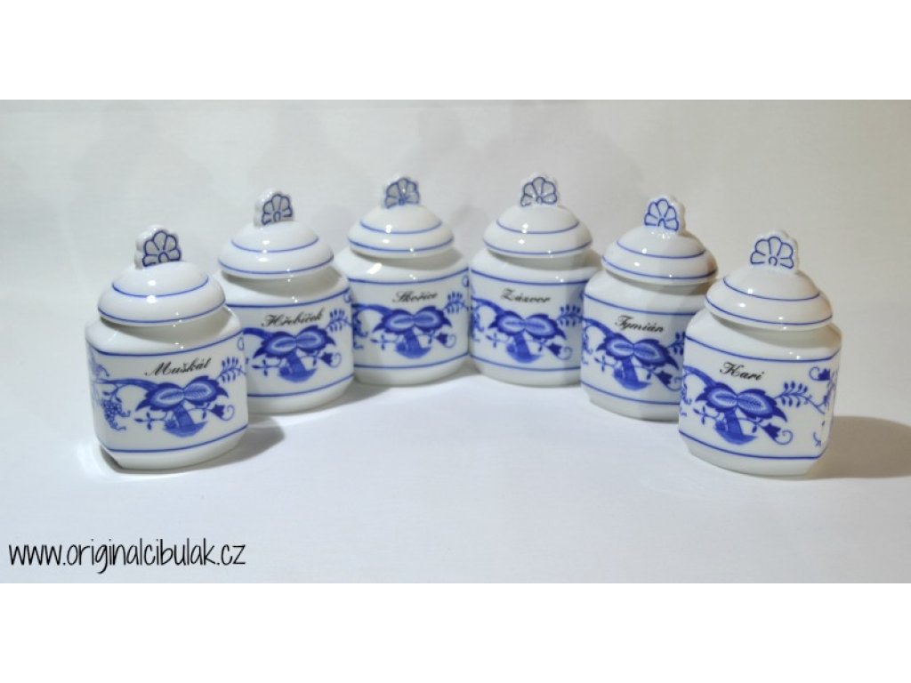 Cibulák Súprava 6 dózičiek na korenie rozšírený rad 0,20l Originálny Český Porcelán Dubí 