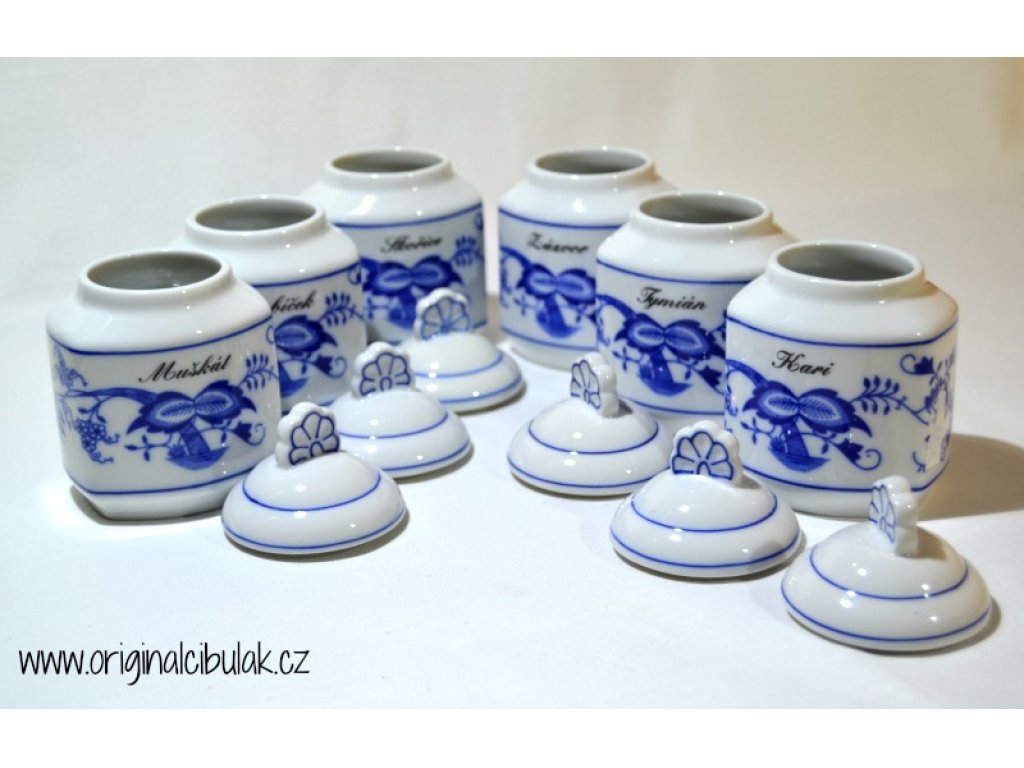 Cibulák Súprava 6 dózičiek na korenie rozšírený rad 0,20l Originálny Český Porcelán Dubí 