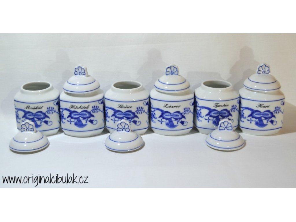 Cibulák Súprava 6 dózičiek na korenie rozšírený rad 0,20l Originálny Český Porcelán Dubí 