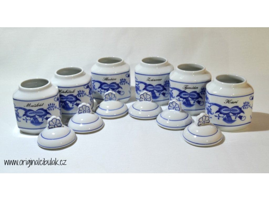 Cibulák Súprava 6 dózičiek na korenie rozšírený rad 0,20l Originálny Český Porcelán Dubí 