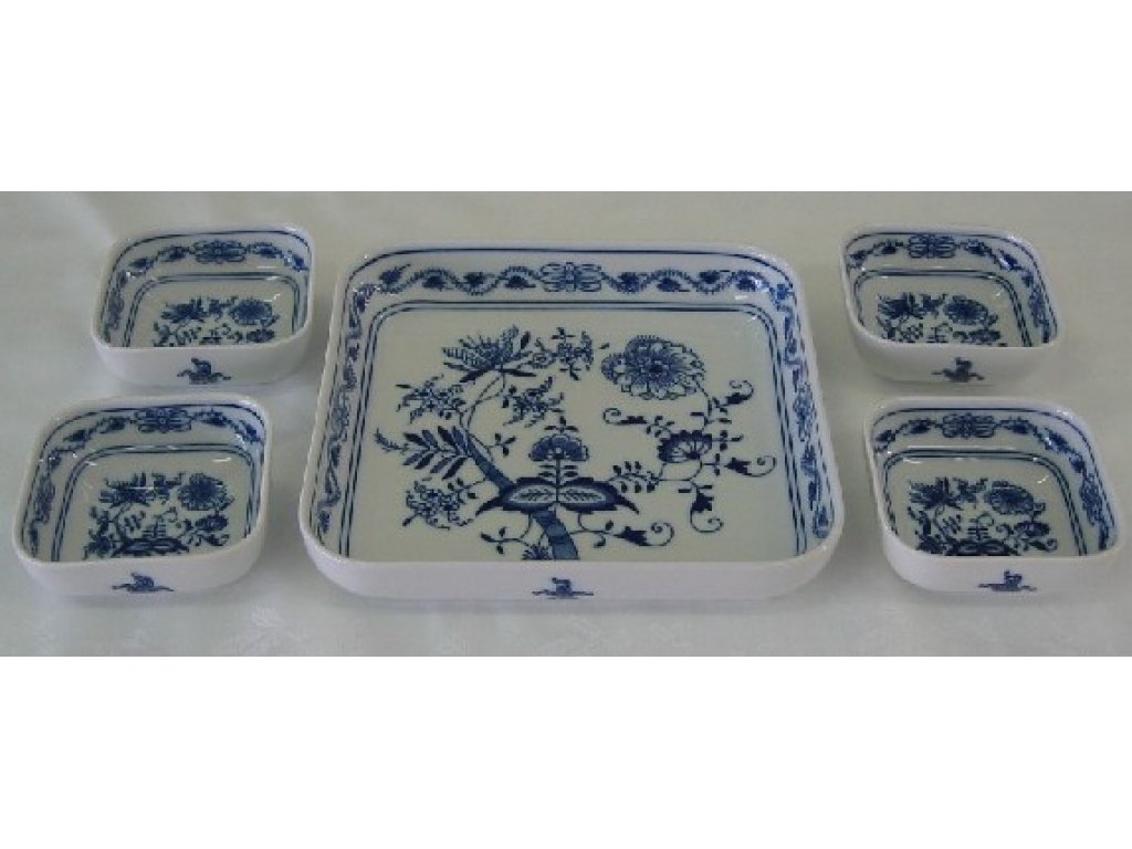 Onion set of square bowls, 9,5 cm, original Dubí porcelain, onion pattern,