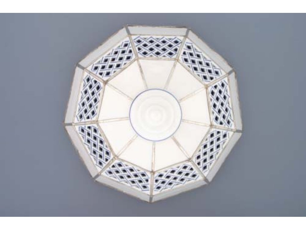 Cibulák stínítko vitráž prolamované 9 stěn 35 cm originální cibulákový porcelán Dubí, cibulový vzor
