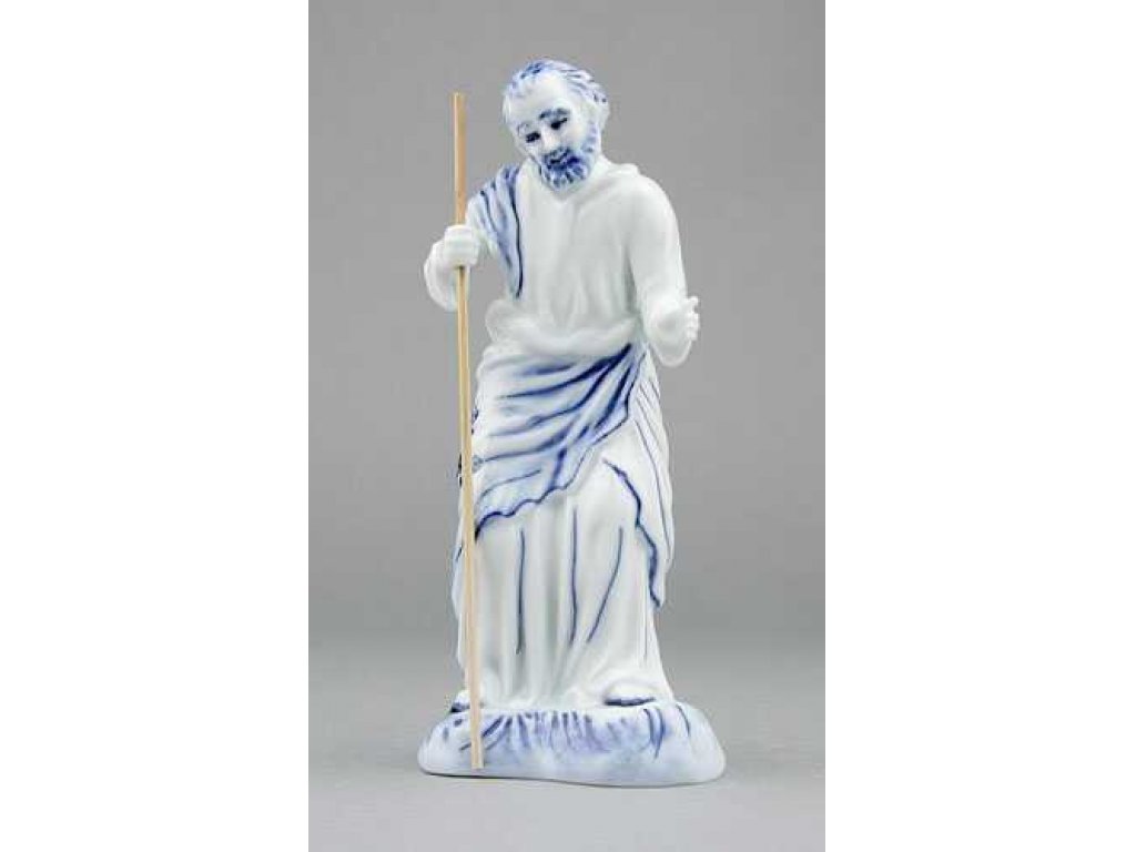 Cibulák Svatý Josef s holí, 15,5 cm, originální cibulákový porcelán Dubí, cibulový vzor,