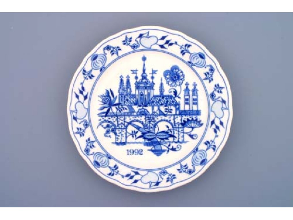 Cibulák talíř  24 cm 1992 výroční ,  originální cibulákový porcelán Dubí, cibulový vzor,