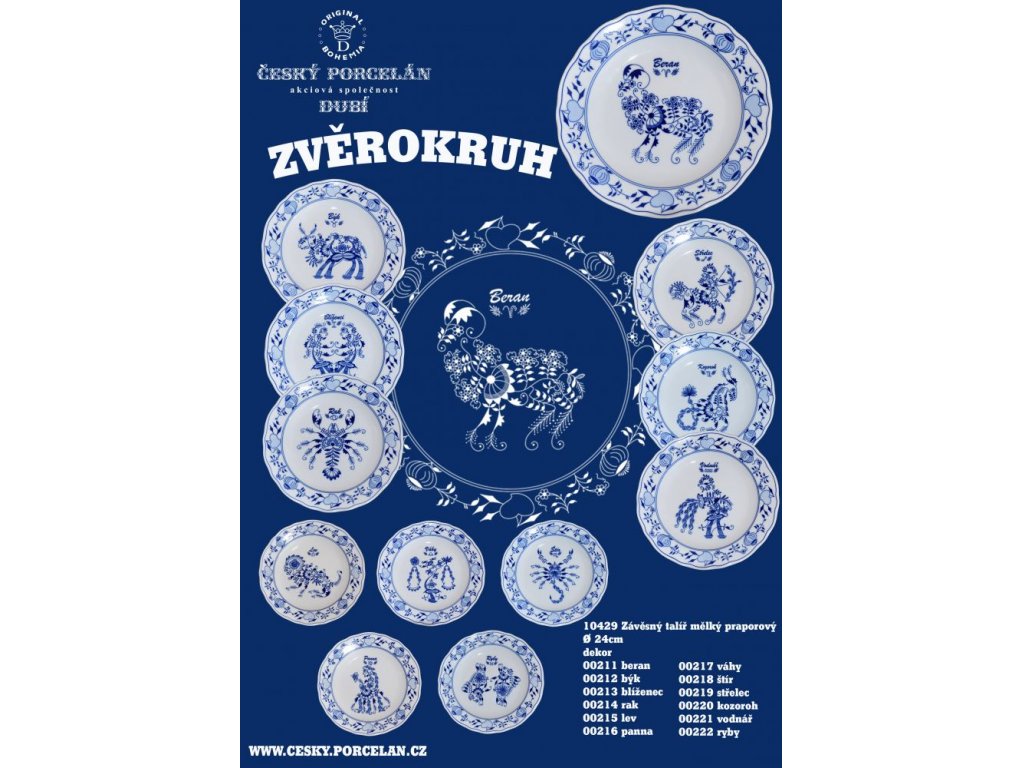 Zwiebelmuster Teller 24 cm Sternzeichen Štír Horoskop Tschechisches Porzellan Dubí