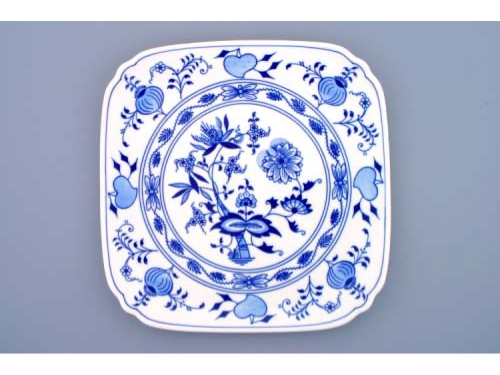 Cibulák talíř hranatý 29 cm originální cibulákový porcelán Dubí, cibulový vzor,