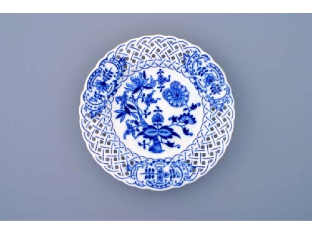 Cibulák talíř prolamovaný 18 cm originální cibulákový porcelán Dubí, cibulový vzor,