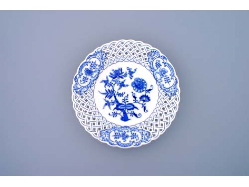 Cibulák talíř prolamovaný 24 cm originální cibulákový porcelán Dubí, cibulový vzor,