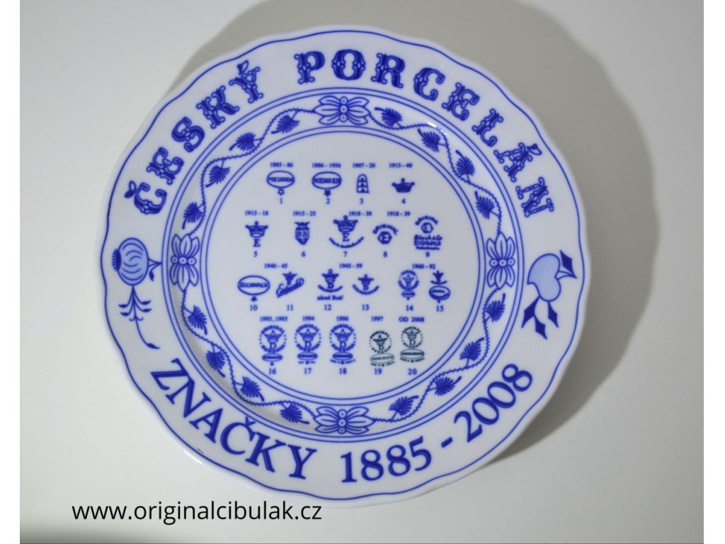 Cibulák Talíř  s ochrannými  značkami továrna Dubí  originální cibulákový porcelán  , cibulový vzor,