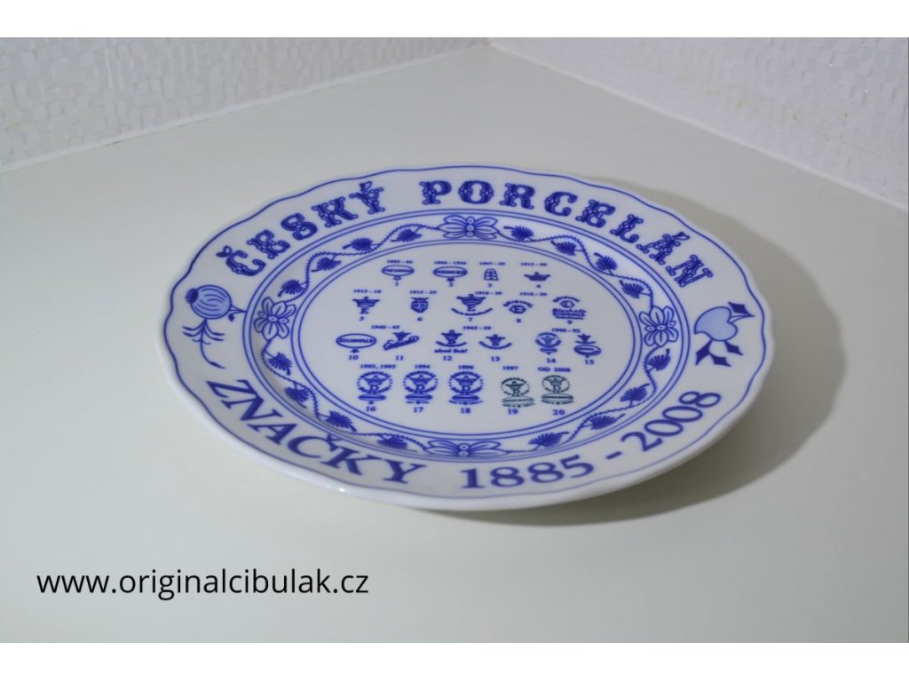 Cibulák Talíř  s ochrannými  značkami továrna Dubí  originální cibulákový porcelán  , cibulový vzor,
