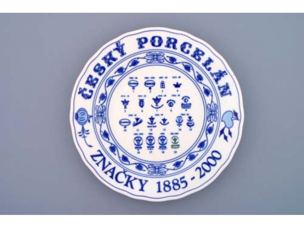 cibulák talíř  s ochrannými  známkami továrna Dubí  český porcelán