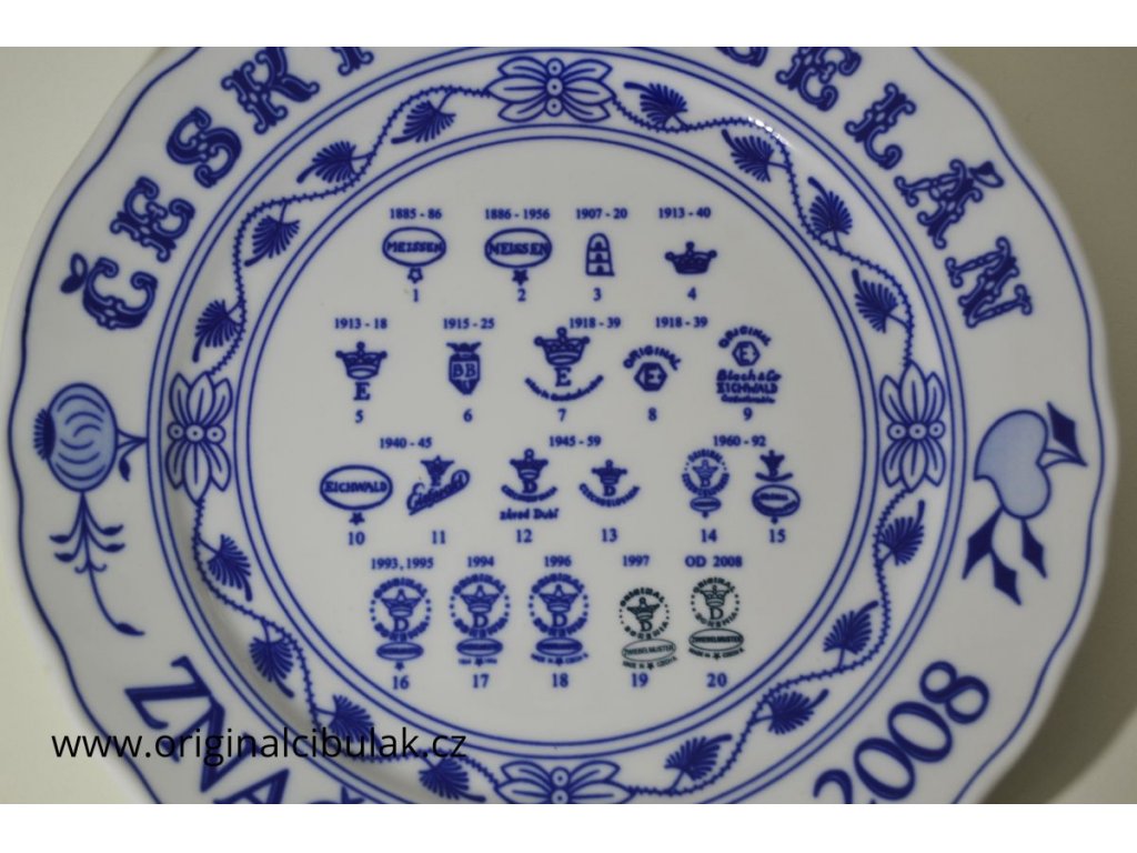 Zwiebelmuster Wall Plate with Trademarks, Original Bohemia Porcelain from Dubi