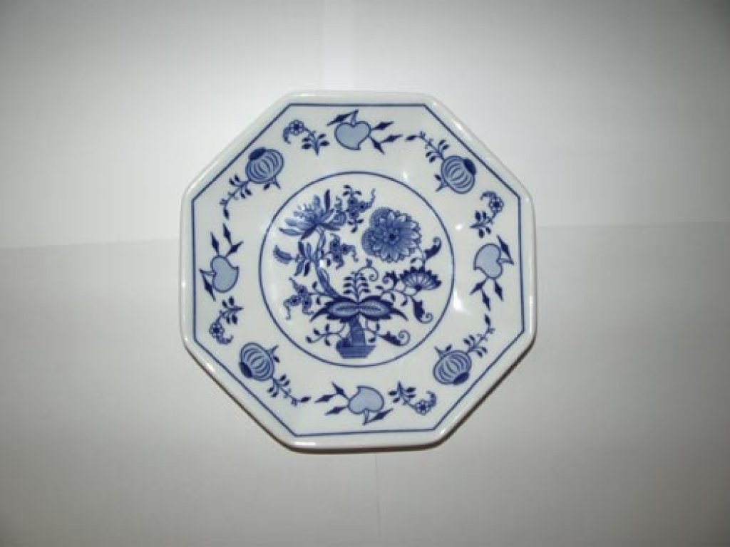 Cibulák talíř stolní Oktan osmihranný 19,5 cm originální cibulákový porcelán Dubí, cibulový vzor,