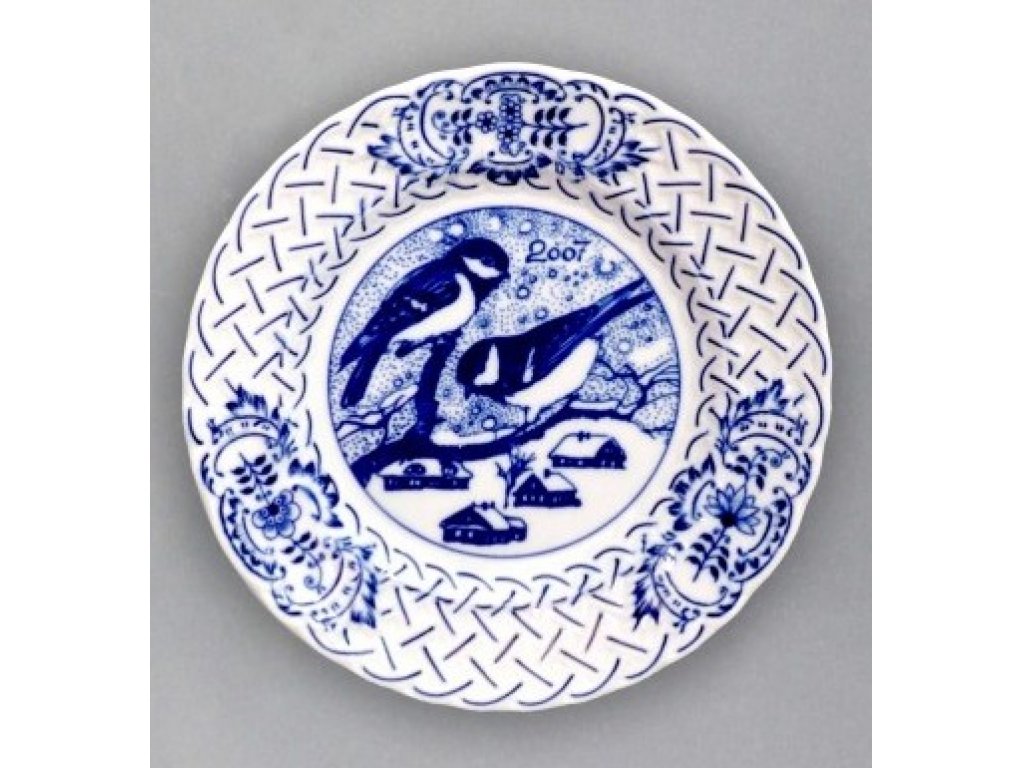 Cibulák tanier závesný reliéfny  výročný 2007 18 cm cibulový porcelán originálny cibulák Dubí