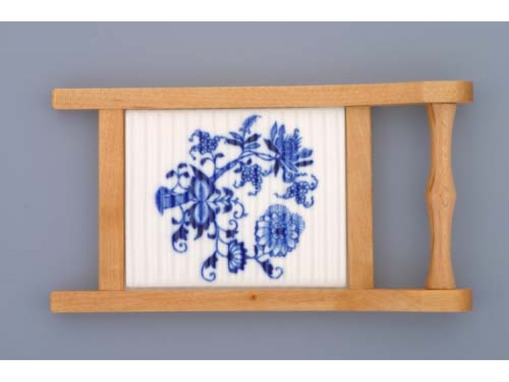 Cibulák valcha mini s dřevěným rámečkem 20 cm originální cibulákový porcelán Dubí, cibulový vzor,