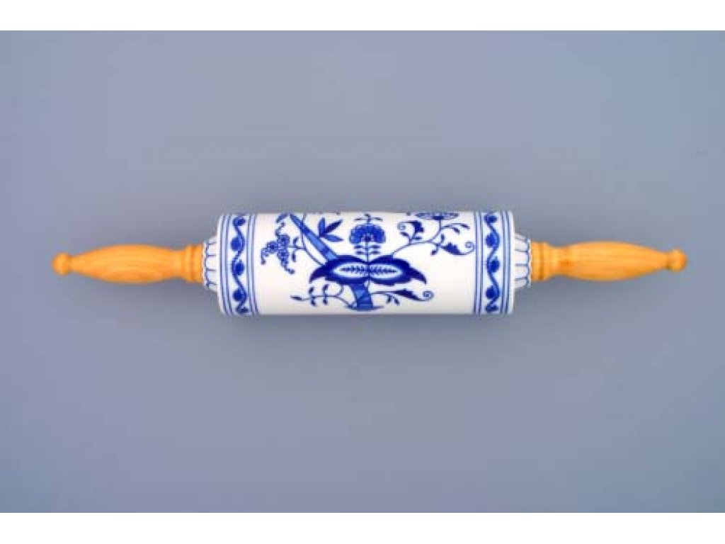 Cibulak valček na rezance s drevenou rukoväťou 45 cm cibulový porcelán, originálny cibulák Dubí 2. akosť