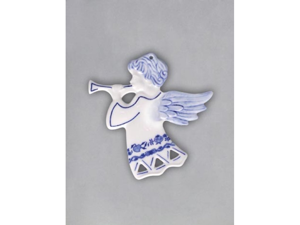Zwiebelmuster Christmas Decoration Angel Perforated, Original Bohemia Porcelain from Dubi