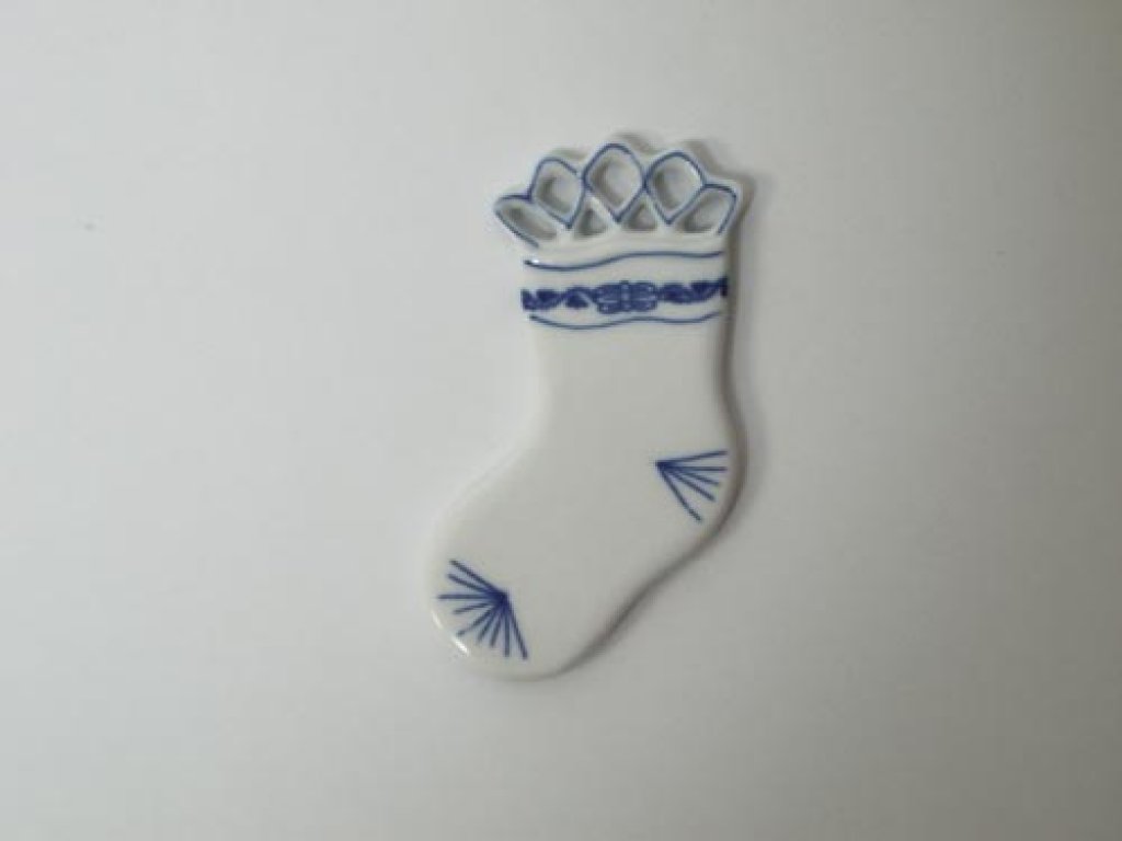 Cibulák Vánoční ozdoba ponožka 9,5 cm originální cibulákový porcelán Dubí, cibulový vzor,