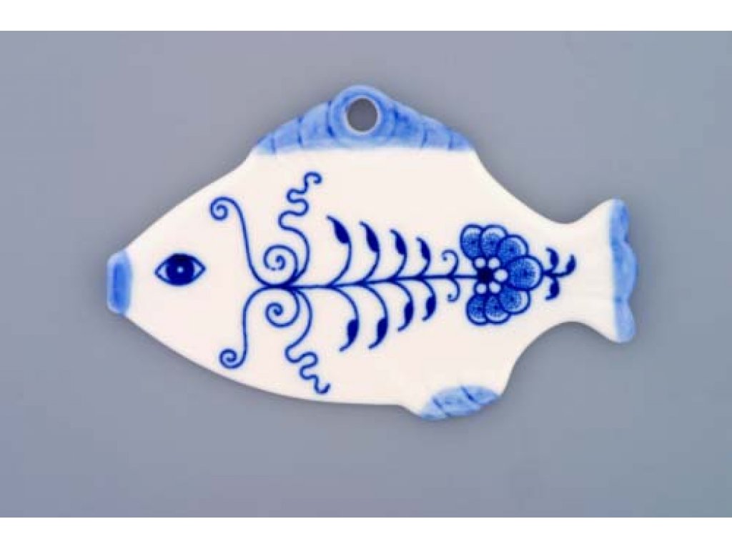 Cibulák vánoční ozdoba rybička 11 cm originální cibulákový porcelán Dubí, cibulový vzor
