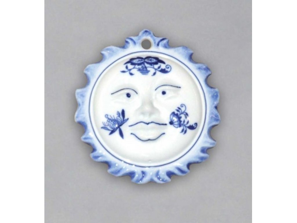 Cibulák Vánoční ozdoba sluníčko oboustranné 10 cm originální cibulákový porcelán Dubí, cibulový vzor,