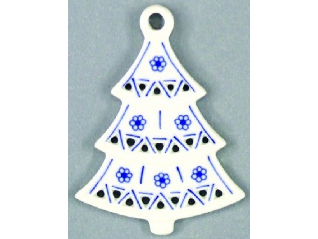 Cibulák Vánoční ozdoba stromeček prolamovaný 8,5 cm originální cibulákový porcelán Dubí, cibulový vzor,