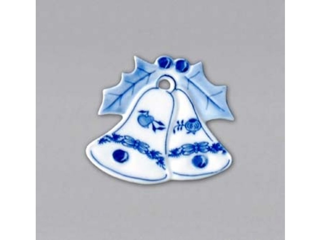 Cibulák vánoční ozdoba zvonky 6,2 cm originální cibulákový porcelán Dubí, cibulový vzor