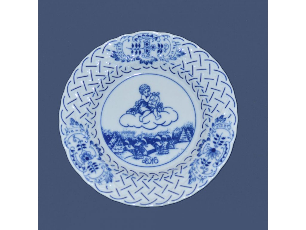 Cibulák  výroční talíř  2016, 18 cm originální cibulákový porcelán Dubí , cibulový vzor,