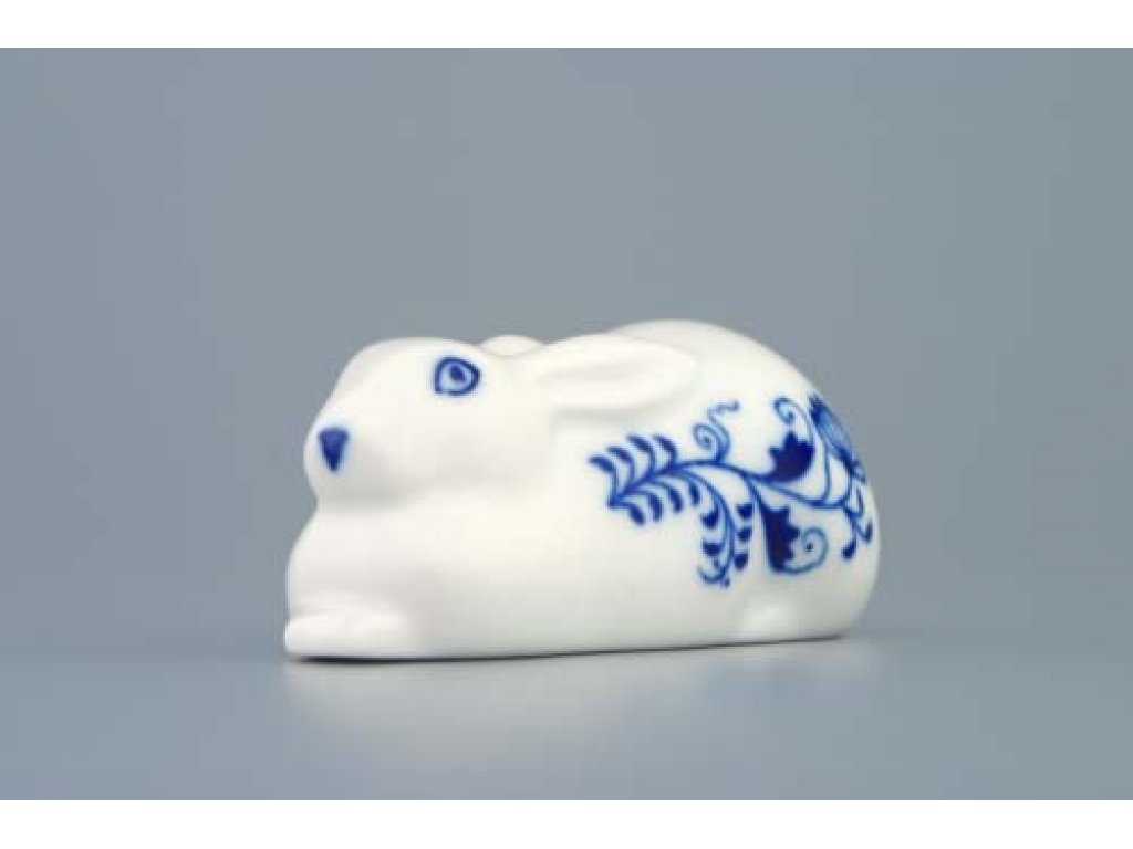 Cibulák zajíc ležící 10 cm originální cibulákový porcelán Dubí, cibulový vzor,