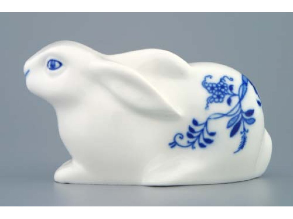 Cibulák zajíc velikonoční ležící 11,5 cm originální cibulákový porcelán Dubí, cibulový vzor,